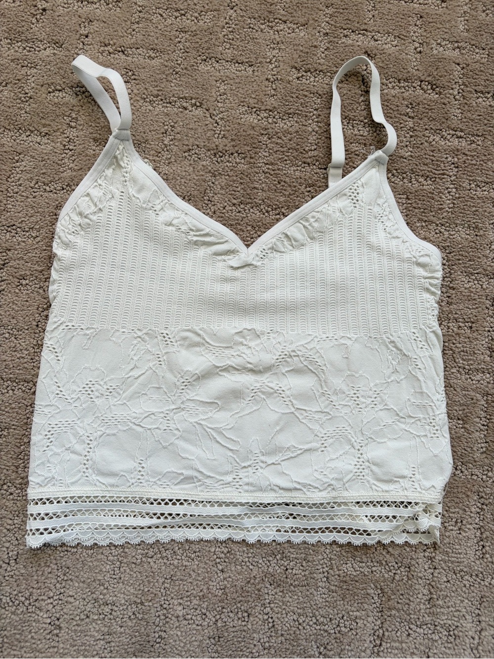 aerie Cream Lace-Trim V-Neck Cami
